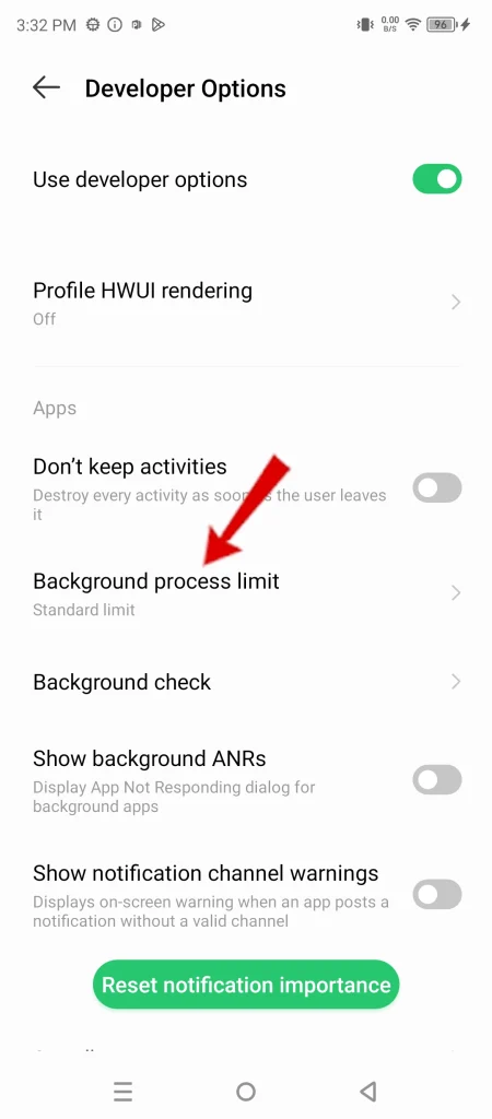 infinix note 30 5g set background process limit 3